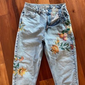 Topshop Moto Embroidered Mom Jeans